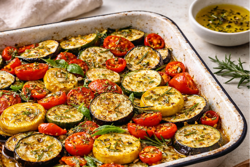 Roasted Mediterranean Vegetables In Rosemary Press Olive Oil