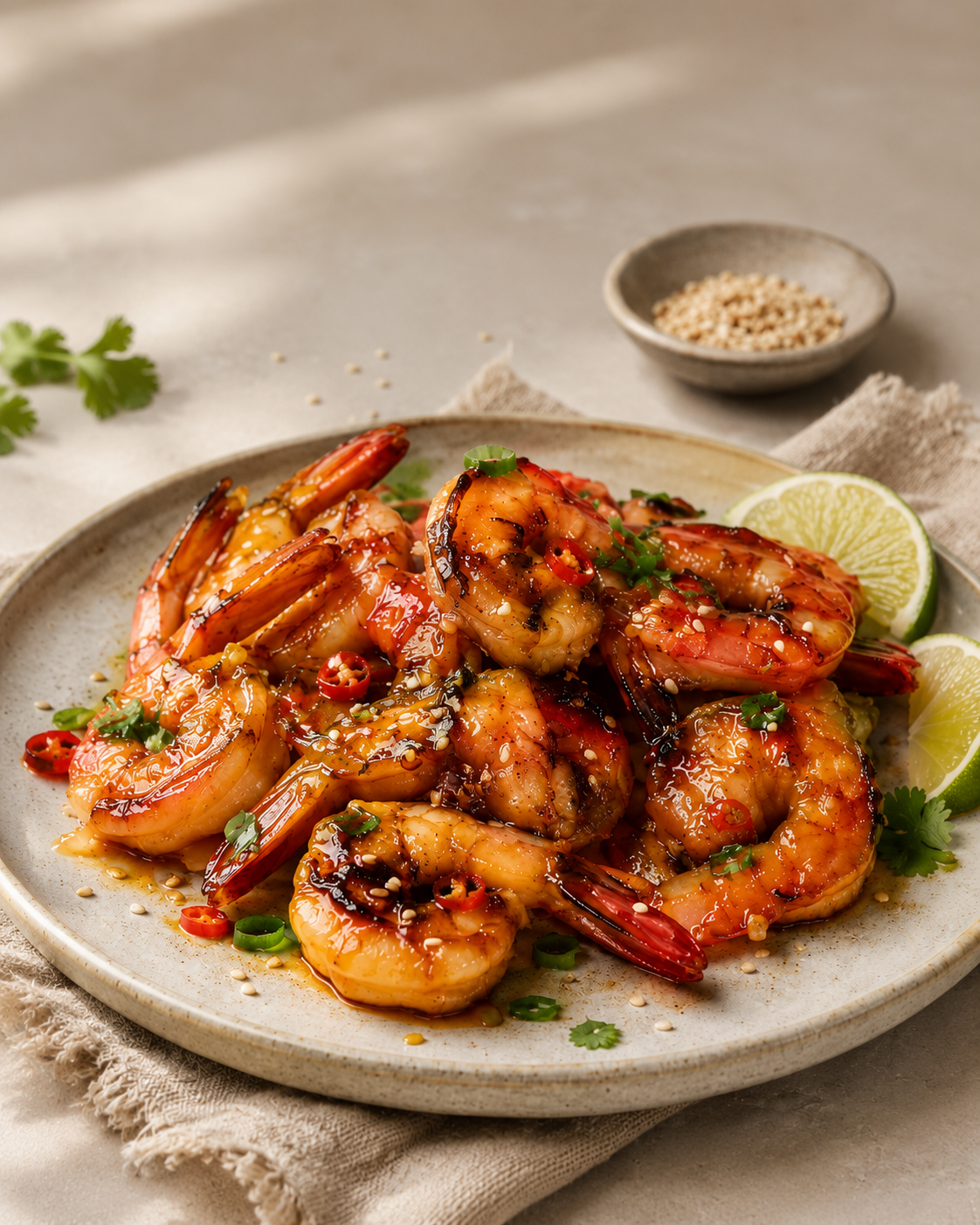 Chilli, Honey & Sesame Glazed Prawns