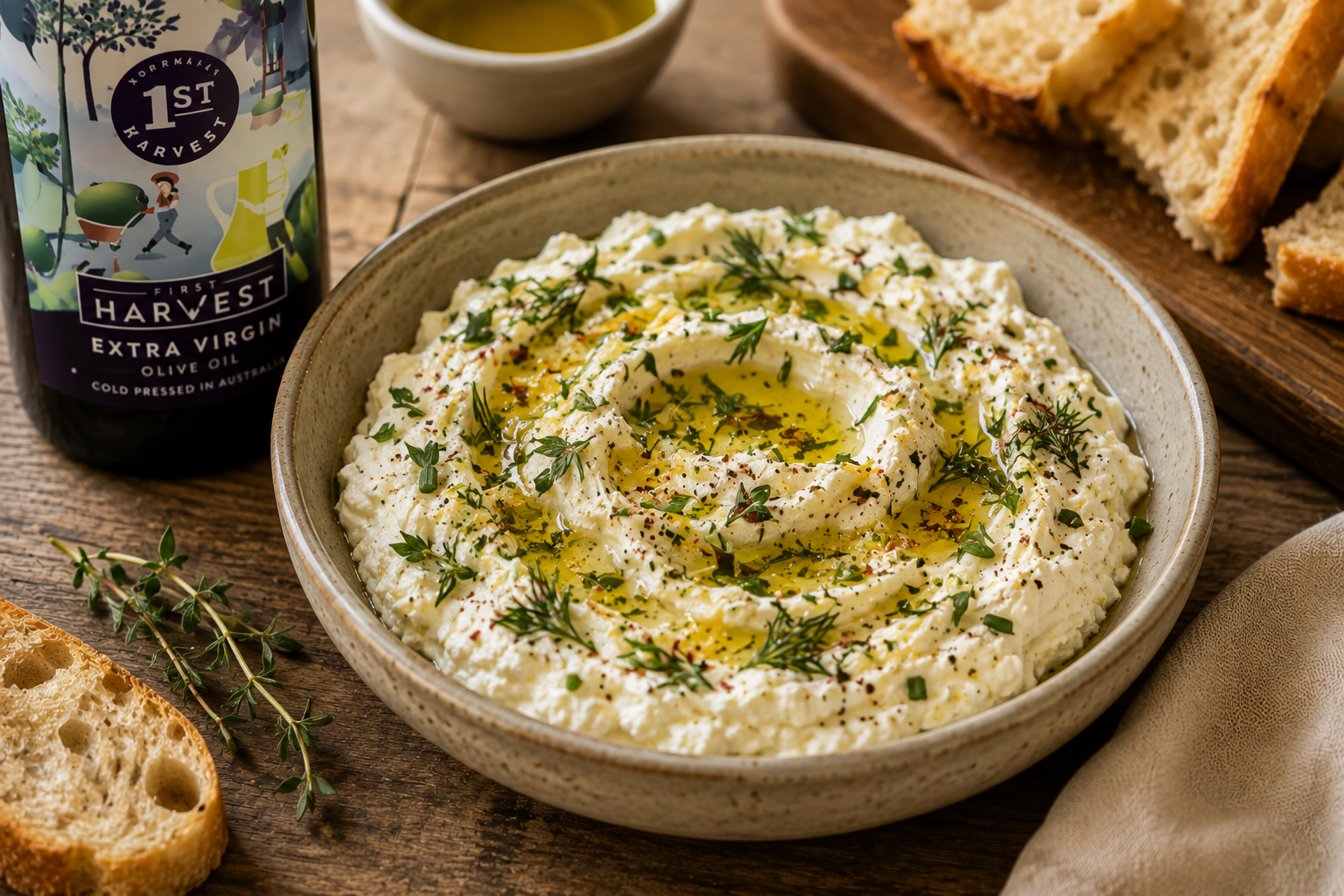 Whipped Feta with Herbs & First Harvest EVOO