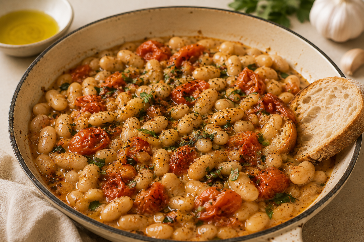 Garlic Butter Bean & Tomato Skillet