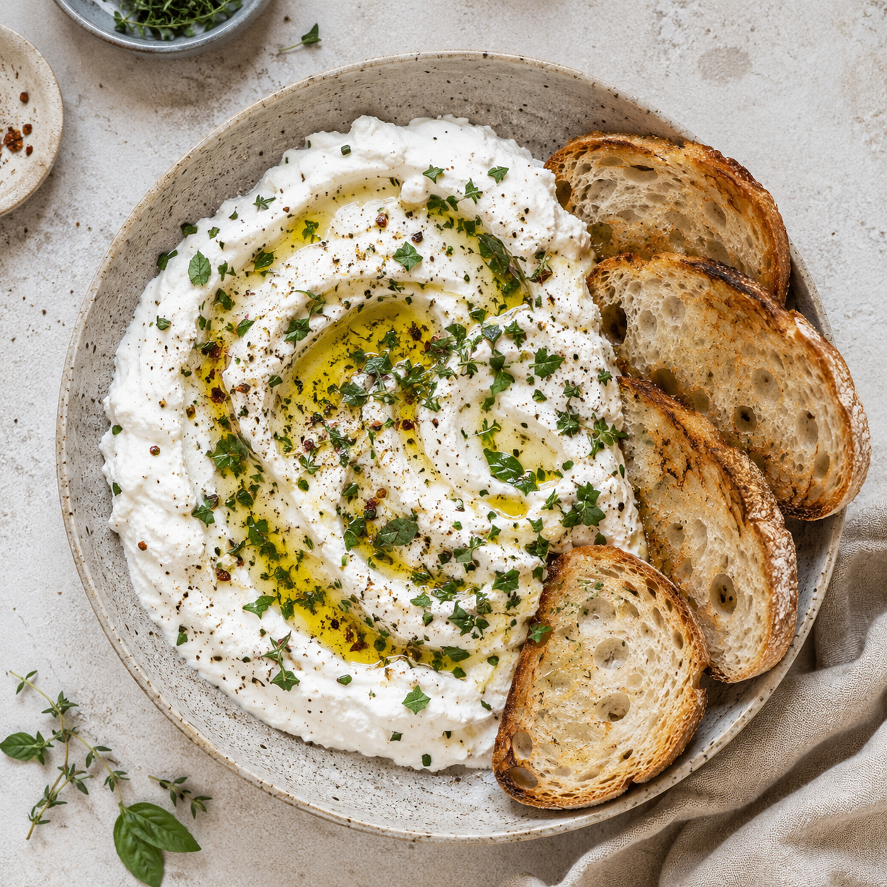 Whipped Ricotta with Garlic Press & Herbs